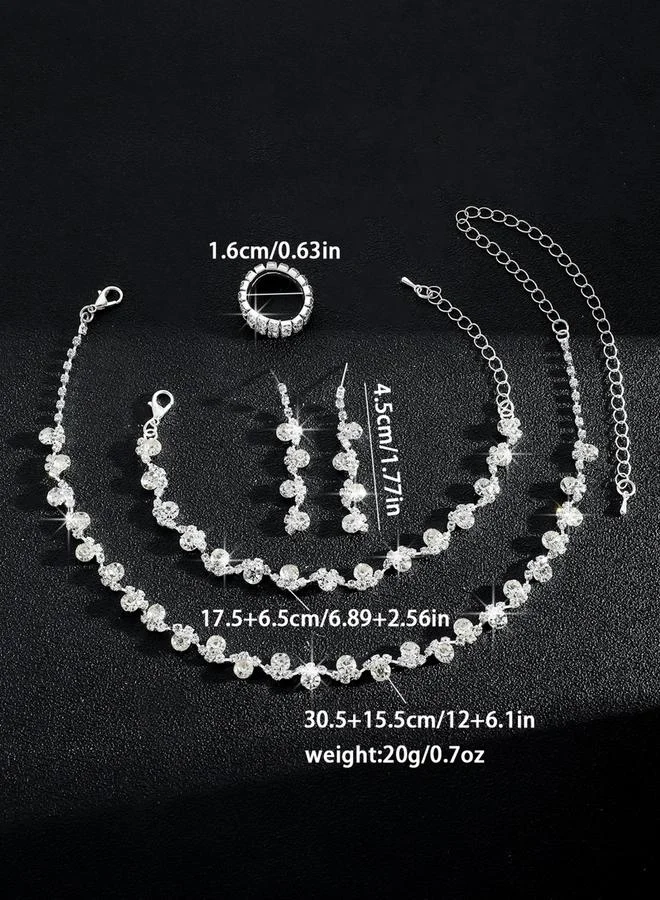 تايك تو طقم مجوهرات أربع قطع عقد وسوار وخاتم وأقراط مزين